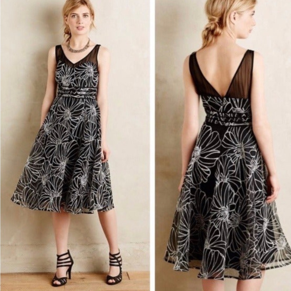 Read - Anthropologie Moulinette Soeurs Calendula Dress Black White Floral A Lin…